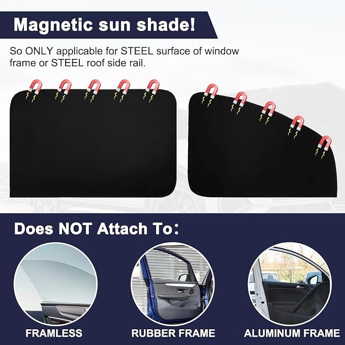 Ovege Suedette Magnetic Car Seat Sun Shade Front 2-Pack Car Privacy Curtain | Keep Cool Parked，100% blackout，Suedette Heavy-Blend Fabric，Magnetic Install - Image 3