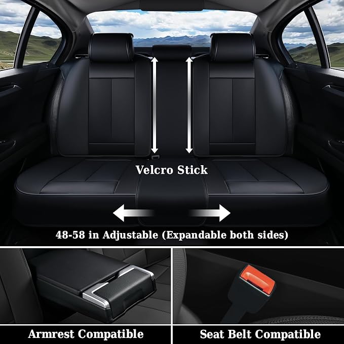 Coverado Car Seat Covers Full Set, Premium Nappa Leather Seat Covers for Car, Waterproof Car Seat Protector with Lumbar Support, Automotive Seat Covers Universal Fit for Most Cars SUV Truck(Black) - Image 4
