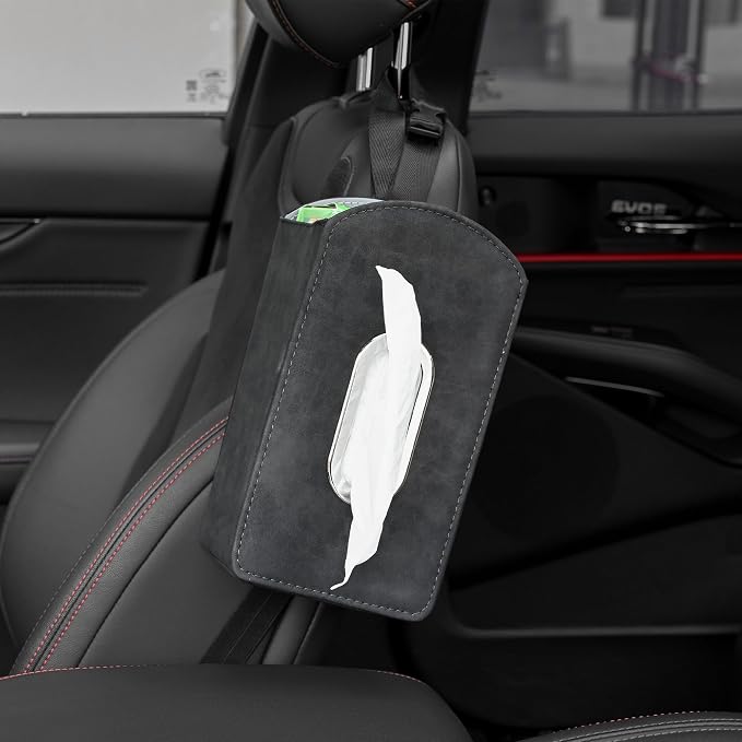 JEYODA Car Seat Organizer,Suede Leather Tissue Holder fit for Kleenex tissues, Car Seat Side Organizer for 120 Sheet Napkin, Drink, Phone, etc (Black) - Image 3