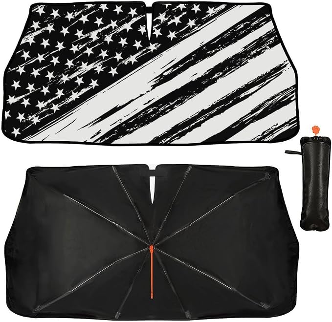 CHILL·TEK Funny Car Windshield Sun Shade Umbrella, American Flag Car Sun Shade Umbrella, Block UV Rays Heat Foldable Windshield Umbrella Sun Visor Protector - Keep Vehicle Cool for Cars SUV - Image 2
