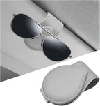Magnetic Sunglass Holder for Car Visor, Leather Vehicle Sunglass Hanger Clamp Card Holder with Magnet, Universal Eyeglass Clamp Visor Ticket Organizer for Cars Trucks SUVs (Gray) by Pxobiug