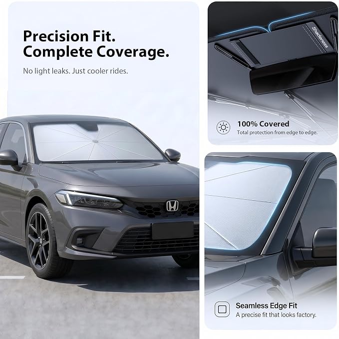 2026 Upgraded Windshield Sun Shade Umbrella for Toyota Tacoma [Precision Custom Fit, Superior UV & Heat Block] Cooling Tech Fabric, Durable Foldable with Storage Bag, Fits 2000-2026 - Image 6