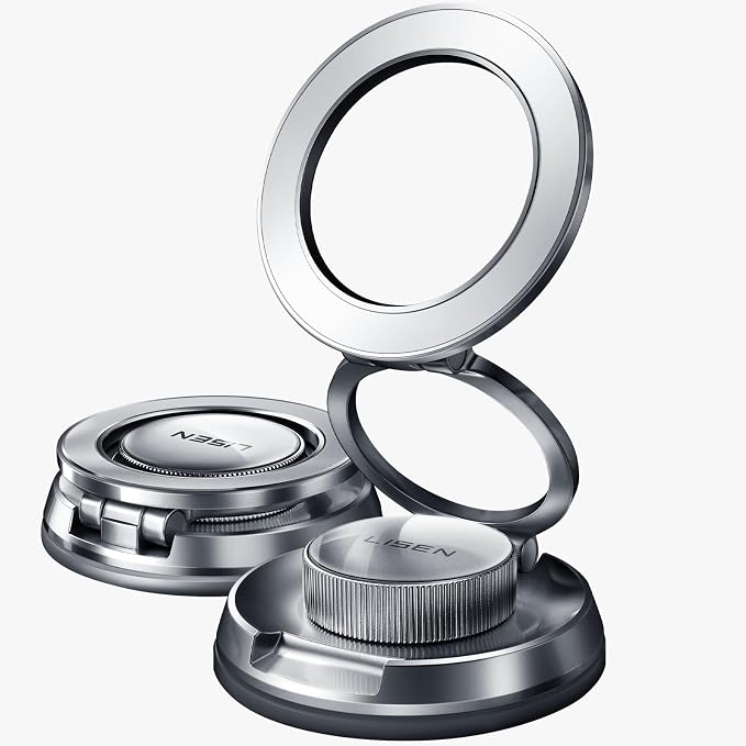 LISEN Suction Phone Mount for Vacuum, 360 Adjustable Vacuum Magnetic Phone Holder for Car [All Metal & Nano Gel Super Strong Suction] for Magsafe Mount for iPhone 17 Pro Max 16 15 14 13 12, Silver by Lisen