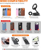 Vacuum Car Phone Holder for MagSafe, No-Glue Suction Cup Mount with Dashboard Pad, Reinforced Zinc Alloy Hinge, 360° Rotatable Foldable Cell Phone Holder for iPhone 17 16 15 14 13 12 Series - Image 7