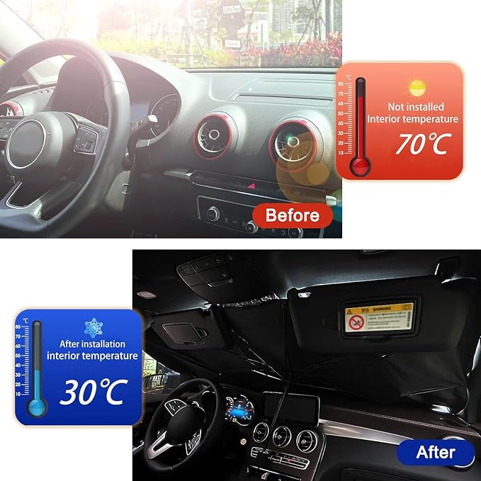 Windshield Sun Shade, Sun-Proof and Heat Insulation Retractable Automatic Opening Parasol, Interior Anti-Aging Privacy Protection Cover, Universal Summer Accessories for Cars (Silver) - Image 4