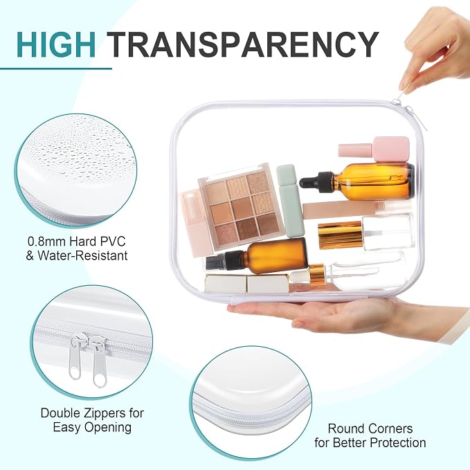 Ceenna 2 Pcs Clear Zipper Case Hard Shell Pouches,Large + Medium Set | Multiple Sizes Plastic Makeup Bags Pencil Case Organizer Diaper Bag Pouches Clear Travel Toiletry Bag for Women - Image 3