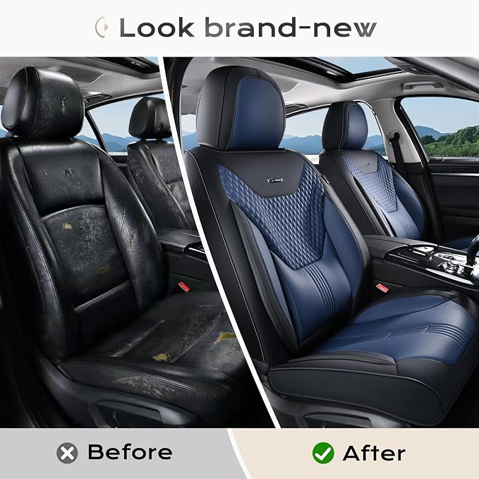 Coverado Car Seat Covers Full Set, Front Seat Covers with Lumbar Support and Back Seat Cover Waterproof Leather Automotive Seat Cover, Universal Car Interior Protectors Cushion for Most Cars - Image 5
