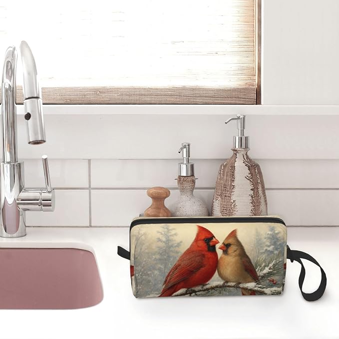Cardinal Pair on Snowy Pine Makeup Bag for Women, Cosmetic Pouch | Double-Sided Winter Cardinal Cosmetic Organizer with Foam Padding for Women, Travel, Gym, School, and Daily Storage - Image 7