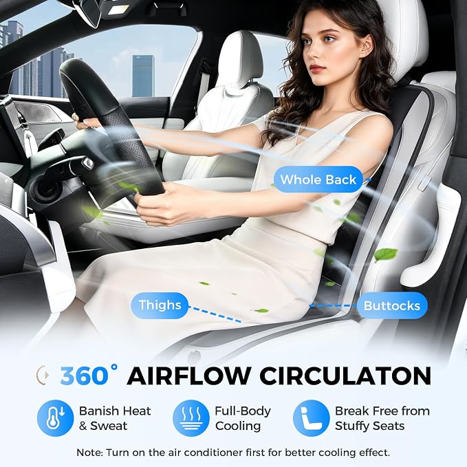 Coverado Cooling Car Seat Cover, 12V-24V Ventilated Front Seat Cushion for Car, 3-Speed Adjustable Seat Cover for Summer Driving Seat, Universal Fit for Car SUV Truck Van - Image 4