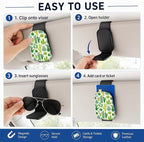 Leather Magnetic Sunglass Holder for Car Sun Visor, Cute Eyeglass Ticket Card Hanger Clip, Universal Auto Interior Accessories for SUV Pickup Truck, Cactus Pattern - Image 5