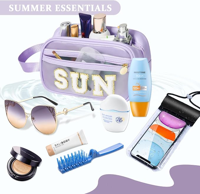 COSHAYSOO Clear Sunscreen Bag Makeup Toiletries Pouch Beach Vacation Essentials Summer Travel Stuff Accessories Personalized Graduation Gifts for Her Women College Teen Girls Teacher Nurse Purple SUN - Image 4