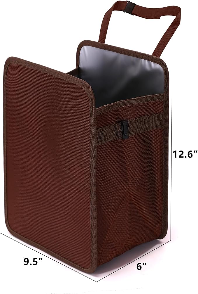 Ginsco 3 Gallons Open-Top Car Trash Can, Large Capacity Hanging Car Trash Bag with Water-Proof PEVA Liner, Stand Car Trash Bag Foldable Car Storage Bag for Cars SUV Truck (Brown) - Image 4