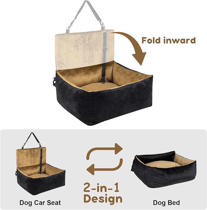 Dog Car Seat for Small Dogs,Medium Dog Car Bed with Detachable Washable Cover,Pet Puppy Booster Cars Seats with Safety Belt Up to 30 lbs(Black V) - Image 7