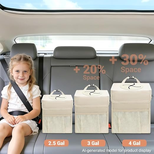Capolo Car Trash Can with Lid, Leakproof Car Garbage Can Car Trash Bag | Waterproof, Trash Can for Car, 3 Mesh Pockets, Mini Hanging Vehicle Car Trash Bin, for Back/Front Seat (Beige,4 Gal) - Image 7
