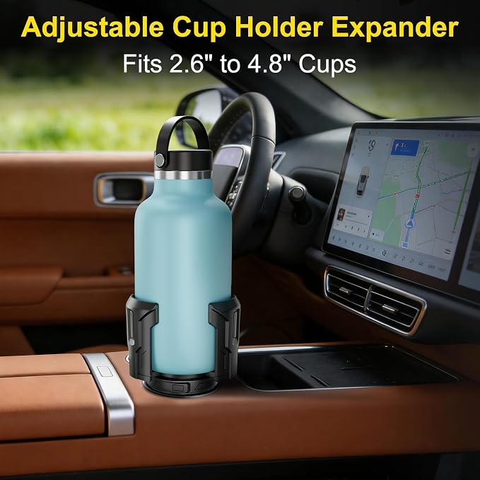 Cup Holder Expander (Adjustable Holder & Base, Auto-Fit Hold, One Button Open), Car Cup Holder Expander for Yeti, Hydro Flask, Nalgene, Owala, Bottles in 2.6"- 4.8" (Black, 2 Pack) - Image 8
