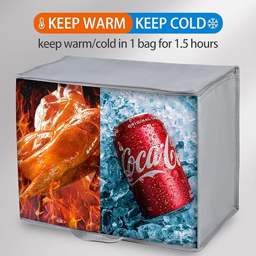 Bodaon Insulated Reusable Grocery Shopping Bags, 2-Pack, X-Large, Grey | Picnic Cooler Bag Top Cold/Warmer, Heavy Duty Insulated Food Delivery Bag, For Commercial Catering Rideshare Driver, Foldable - Image 3