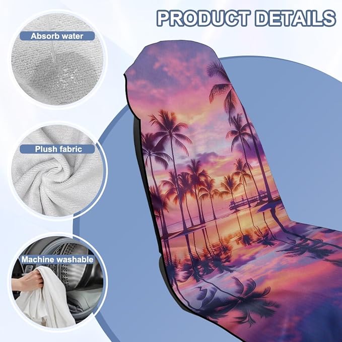 Horeset Sunset Palm Tree Car Seat Towel Cover – Quick-Dry & Washable Front Seat Protector, Universal Fit for Cars SUVs Trucks Sedans Vans, Hawaii Tropical Design - Image 8