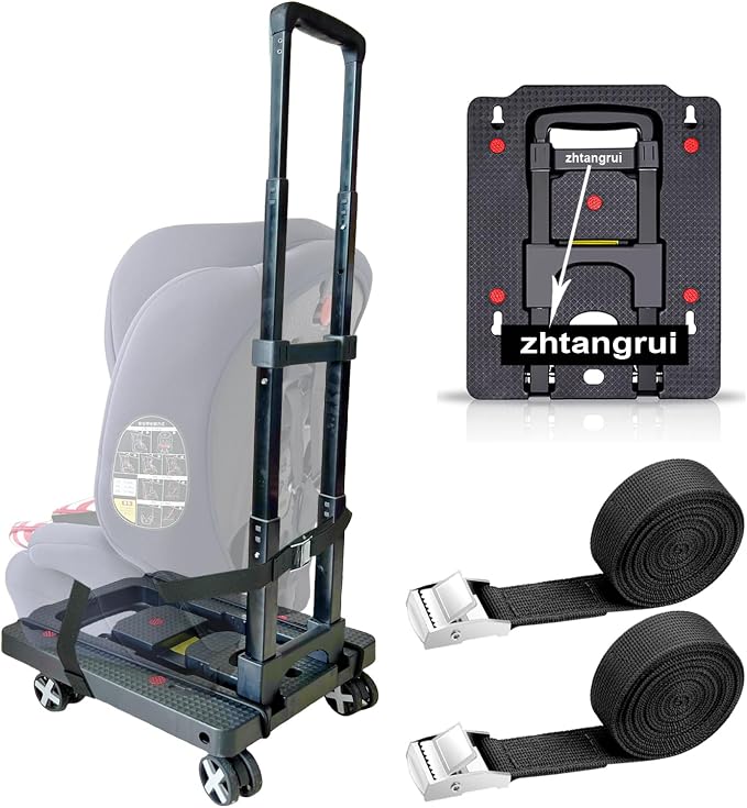 Car Seat Dolly for Airport, Black | CarSeat Roller Cart Wheels for Airplane,Car Seat Travel Cart Carrier with Straps,Foldable Luggage Trolley Hand Truck by zhtangrui