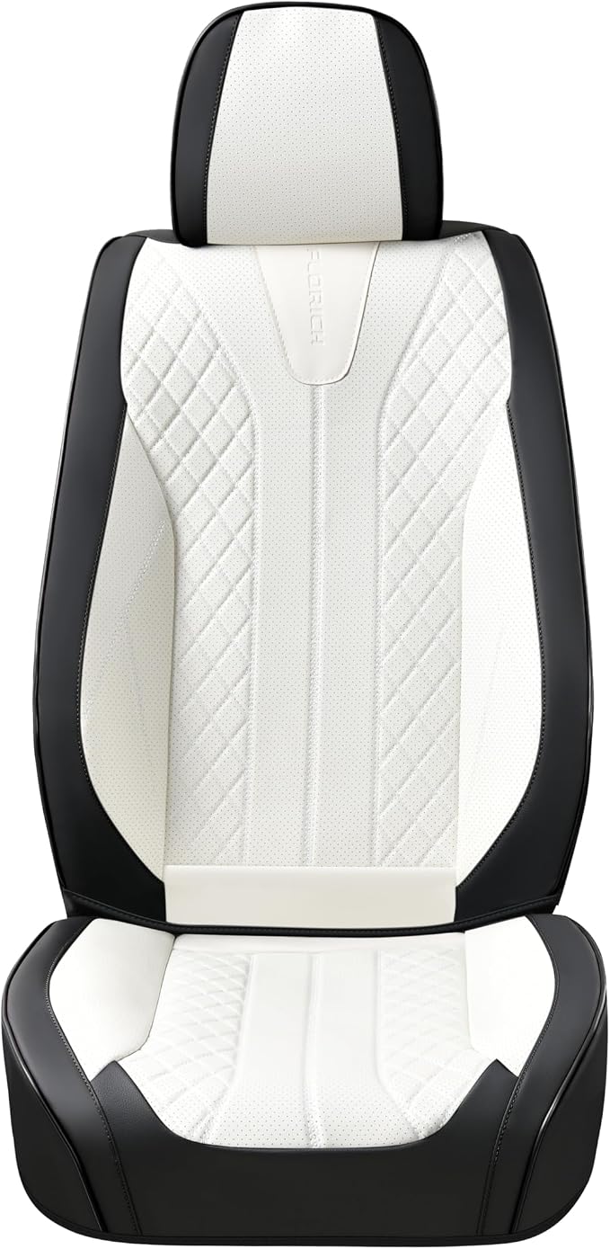 FLORICH Waterproof Front Car Seat Cover Faux Leather Automotive Seat Cover Front Car Seat Cushion Car Seat Protector Accessories Universal Fit for Most Cars SUV Trucks, Black&White - Image 9