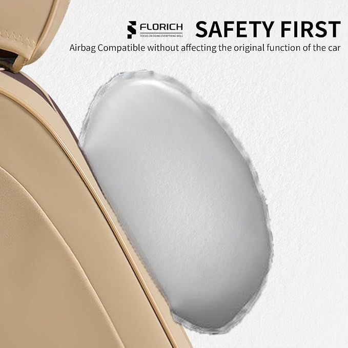 FLORICH Front Seat Covers 2 Pieces Universal Seat Cover for Cars Breathable Leather Waterproof Car Seat Cover Driver Seat Cover Automotive Car Seat Cushion Fit for Most Cars SUV Trucks, Beige&Coffee - Image 6