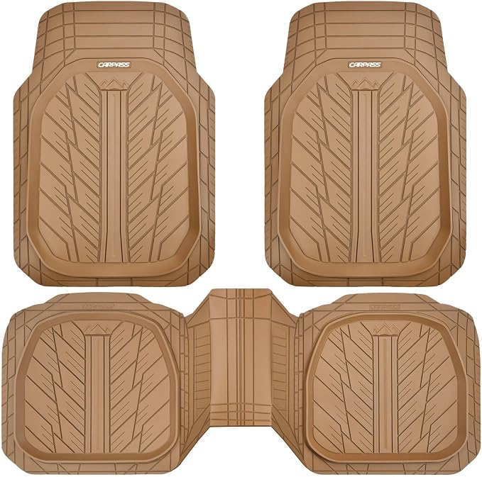 CAR PASS Tire Tread DeepDish Rubber Floor Mats for car Heavy Duty car mats All Weather, Universal XL~M Trim to Fit for Truck SUV Vehicle Automotive, Waterproof car mats 3 piece Solid Beige - Image 9