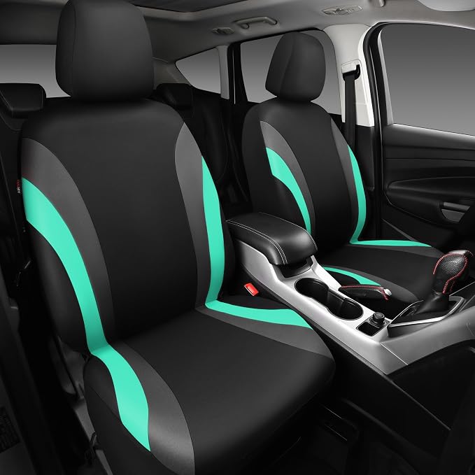 CAR PASS Line Rider Sporty Front Seat Covers,Mint Car Seat Covers Two Front Seats Only for Cute Women Girl, Airbag Compatible,Universal Fit Sedans,Cars,Vans,SUV,Truck(Black and Mint) - Image 2