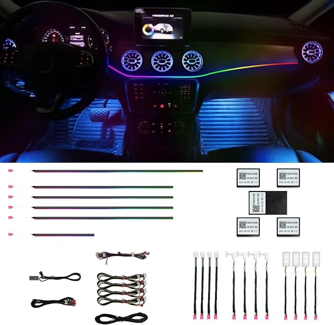 HMYC Car Interior Ambient Lights,18 in 1 128 Colorful LED Acrylic Fiber Optic Strip,Universal Multiple Modes Decoration Atmosphere with Music Sync Rhythm,APP Control,RGB Neon Lighting for All Cars by HMYC
