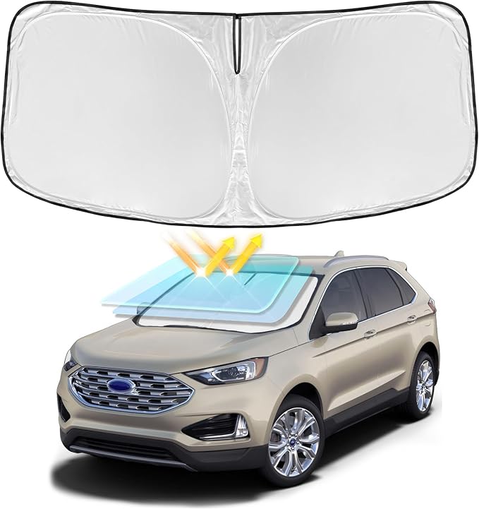 for Ford Edge 2015-2024 Windshield Sun Shade - 4 Layers Car Sunshade | Front Windows Shade Cover Custom Fit Edge Sun Visor 250T Retractable Shade Blocks UV Rays Car Accessories by ZOIBVCARSUNSHADE