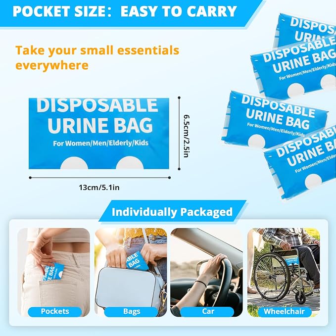 Disposable Urine Bag for Travel - 900ML Portable Pee Bags for Women Men 8/12/20/24/28 PCS Emergency Vomit Bags Urinal Toilet for Car Camping, Road Trip,Traffic Jam, Pregnant, Kid, Patient - Image 6