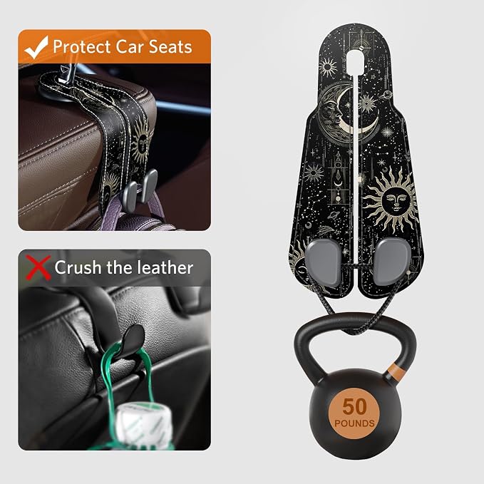 CoBak Purse Hook for Car - Universal Premium Stitched Leather and Aluminum-Magnesium Alloy Double Car Seat Back Storage Hook for Purses, Handbags, Bags (2 Pack),Star Mark - Image 5