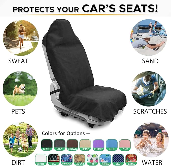 Waterproof Sweating Car Seat Cover for Post Gym Workout, Running, Swimming, Beach and Hiking, Universal Fit Non-Slip Towel Bucket Seat Protector for Cars SUV Trucks, Machine Washable (Black) - Image 7