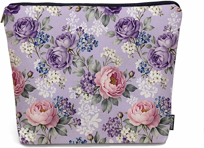Rose Purple Makeup Bags Makeup Organizer, Vintage Blossom Flowers Rose Flax Toiletry Bags Travel Cosmetic Bag Makeup Purse Pouch Skincare Bag Wallet Bags For Women Female Mom Daughter by Unknown
