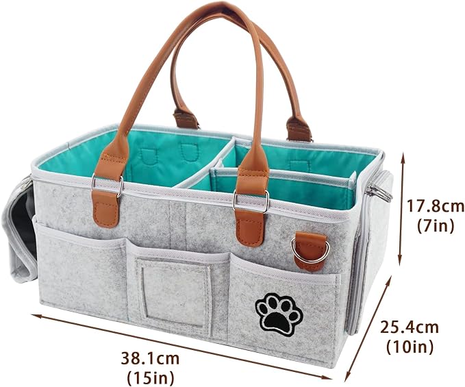 Felt Dog Grooming Bag,Portable Tote Bag for Dogs Cats,Dog Storage Organizer for Grooming Tool Kit,3 Compartments Pet Stuff Oganizers with 8 Pockets-Grey - Image 5