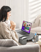 SAIJI Lap Desk with Cushion, Computer Laptop Stand, Lap Laptop Table | Built-in Drawer Storage, Phone Holder, Wrist Pad, Fits Up to 17" Laptops,Leather Surface, Lap Stand for Bed & Couch - Image 6