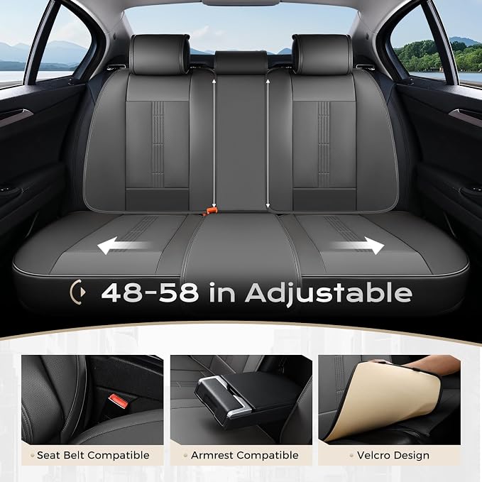 Coverado Car Seat Covers Full Set, Front Seat Covers with Lumbar Support and Back Seat Cover Waterproof Leather Automotive Seat Cover, Universal Car Interior Protectors Cushion for Most Cars - Image 6