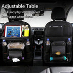 Universal Premium Leather Foldable Car Backseat Organizer with Table Tray, Car Seat Back Protector with Garbage Bag Touch Screen Pad Holder, Car Kick Mats with Tissue Box (Black) - Image 2
