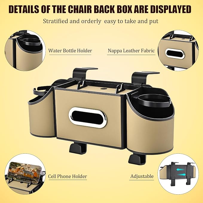 Back Seat Car Organizer,4 in 1 Multifunctional Car Back Seat Storage Box with Drink Cup Holder Tissue Box, for Hold Phone,Snacks, Drinks, Handbag-Meter - Image 5