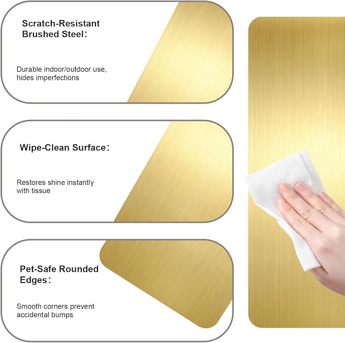 Dog Door Protector from Scratching, Steel Guard, Brushed Gold 8"x16" | Prevents Claw Marks & Scuffs, Smooth Rounded Corners, Self-Adhesive Install, Anti-Scratch Kick Plate, 2 Pcs - Image 5