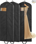MISSLO 65" Long Garment Bags for Travel Dress Bags for Hanging Clothes Waterproof Wedding Dress Cover Traveling Clothing Protectors for Closet Storage 3-Pack for Gowns, Tuxedos, Coats, Black by MISSLO