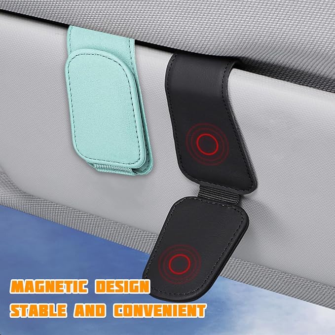 Sunglasses Holder for Car Visor, Microfiber Leather Magnetic Sun Visor Eyeglasses Hanger & Ticket Card Clip, Multi-Function Automotive Interior Glasses Mount, Universal Fit (Sky Blue) - Image 3