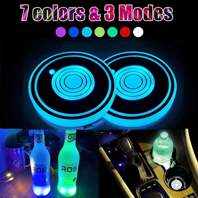 2PCS LED Car Cup Holder Lights, Car Coasters for Cup Holders | 7 Color-Changing Light Up Cup Holder Insert Coasters, Waterproof Car Accessories for Teens, Car Gifts for Men & Women - Image 6