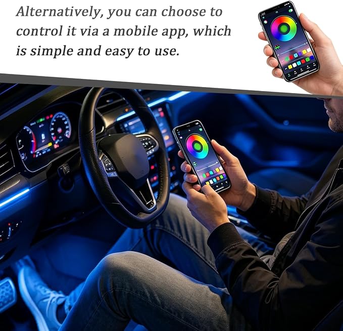 Car Interior LED Light with Wireless Remote & APP Control, Vehicle Under Dash Footwell Light with Music Sync Mode, USB Port Automotive Inside Ambient Strip Lighting, Universal Fit (48 LED) - Image 5