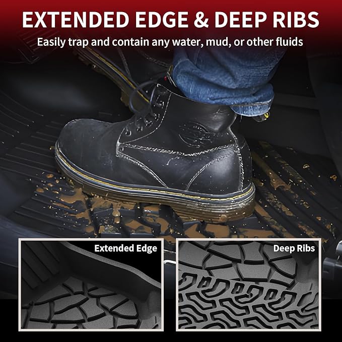 LASFIT Floor Mats Cargo Liner for Ford Bronco 4 Door 2021-2026 Carpet Floor | All Weather TPE Full Coverage Cargo Area Mat, 1st+2nd Row+Trunk Liner Full Set Easy Clean Anti-Slip Bronco 4-Door Protector - Image 3