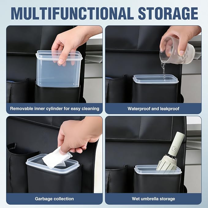 Nilight Car Seatback Organizer 1PC Black PU Leather Universal | Foldable Tray Tablet Holder Tissue Box Removable Bucket Waterproof Storage Bag for Cars Vans SUVs MPVs Pickup Trucks - Image 5