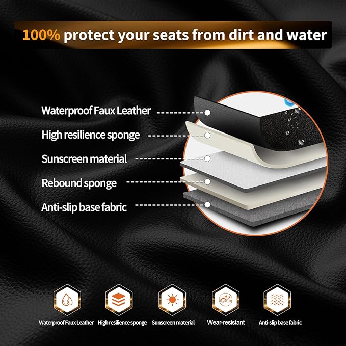 Fit Liberty Car Seat Covers Compatible with Jeep Liberty 2002-2010 2011 2012.Full Coverage Waterproof Leather,Compatible with Airbag,All - Weather Seat Cushion Protector(2 Front,Grey) - Image 5