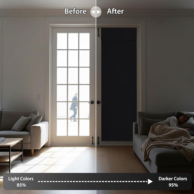 RYB HOME Sidelight Curtains for Front Door, Skinny Narrow Window Curtains | Entry Glass Door Cover, Renter Friendly Blackout Curtains, Adhesive No Drill, Wide 12 inch x Long 69 inch, Black, 1 Panel - Image 5
