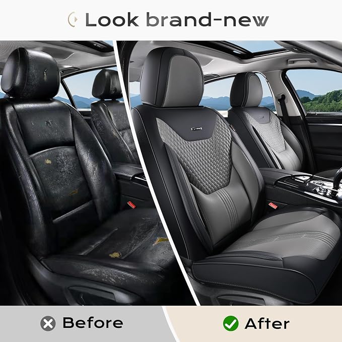 Coverado Car Seat Covers Full Set, Front Seat Covers with Lumbar Support and Back Seat Cover Waterproof Leather Automotive Seat Cover, Universal Car Interior Protectors Cushion for Most Cars - Image 5