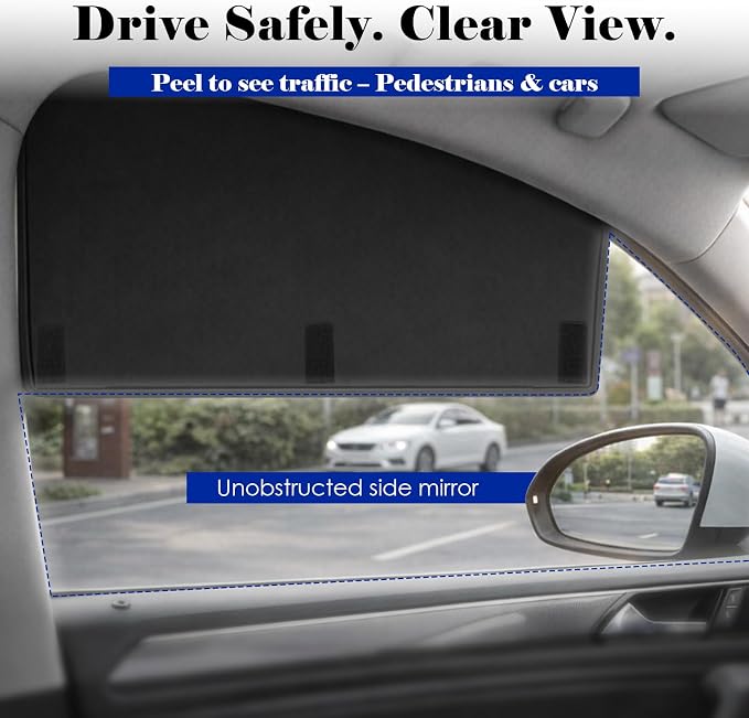 Wolfcar Car Window Shades for Front Side Windows, 2-in-1 Magnetic Detachable Car Window Covers with Hook-and-Loop, Keeps Side Mirrors Clear, Blocks UV & Glare, Car Curtains for SUV/Truck, 2 Pcs - Image 2