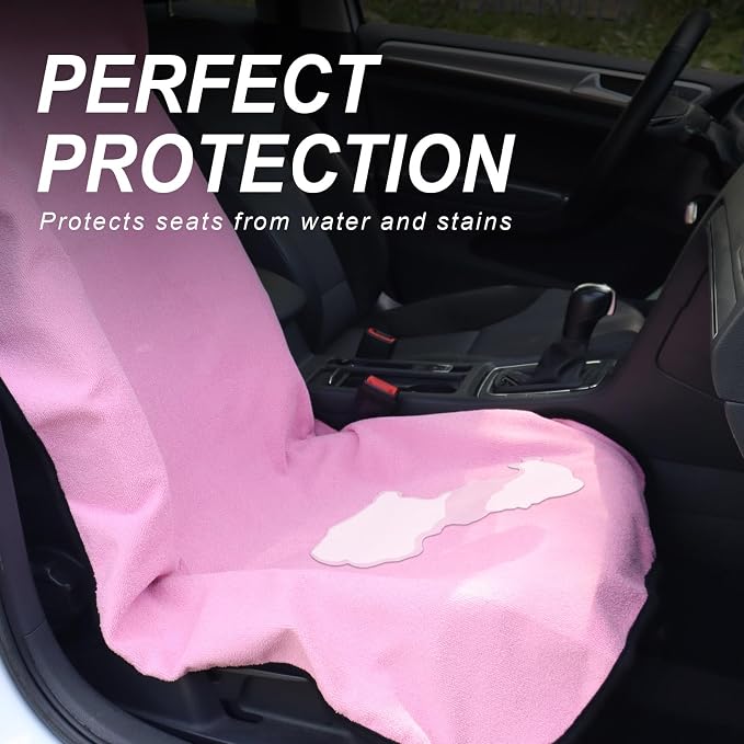 Sweat Towel Car Seat Cover Protector Front Seats for Gym Workout, Running, Swimming, Beach and Hiking, Waterproof Universal Seat Cover for Car, Trucks, Van & SUV (1, Pure Pink, Front) - Image 3