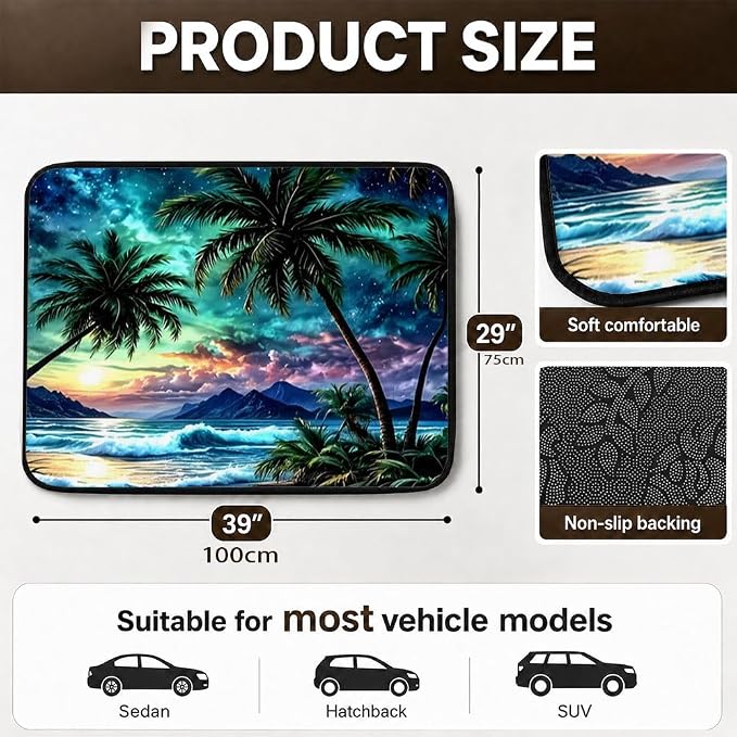 Car Trunk Mat for SUV, 29"x39" Palm Tree Sunset Beach Cargo Liner Protector | All Weather Universal Cargo Liners for Dogs, Car Accessory for SUVs/Sedan/Wagons, Durable Non-Slip Washable Rear Cargo Mat - Image 2